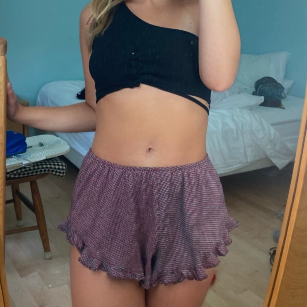 Brandy Melville Red and Blue Striped Shorts, One Size